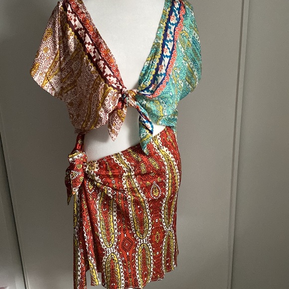 New Anthropologie Women’s 2 Piece Boho Resort Summer Skirt Crop Top Cover Up Set - Picture 8 of 8
